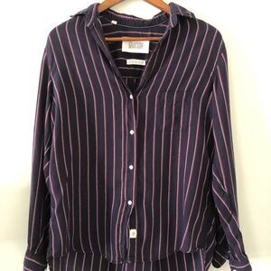 Grayson The Hero Button Down Shirt In Navy Blue With Red & White Stripes Size S